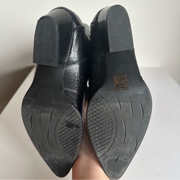 Black Leather Croc-Embossed Knee-High Boots Metal Toe Cap EU 39/ US 8.5-9 - Picture 10 of 16